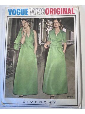 70s Vogue 2792 Givenchy Paris Original Pattern Halter Dress Jacket Sz 12 B34 FF
